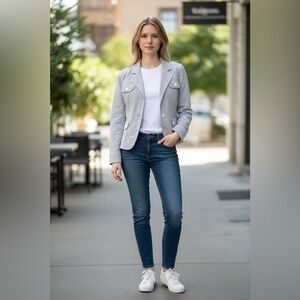 Rafaella Black and White PinStriped Button Up Cotton Jacket Size 12